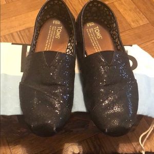 TOMS black glitter slip ons!